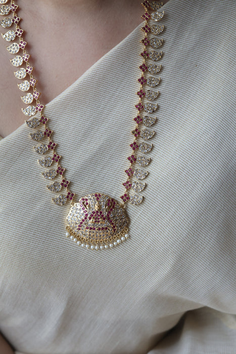 Heritage gold plated ruby white stone mango long necklace  HL7253