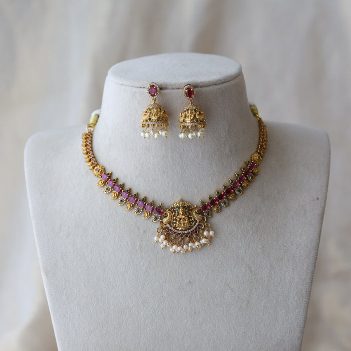 Antique ruby stone short necklace with earrings RUB1121111