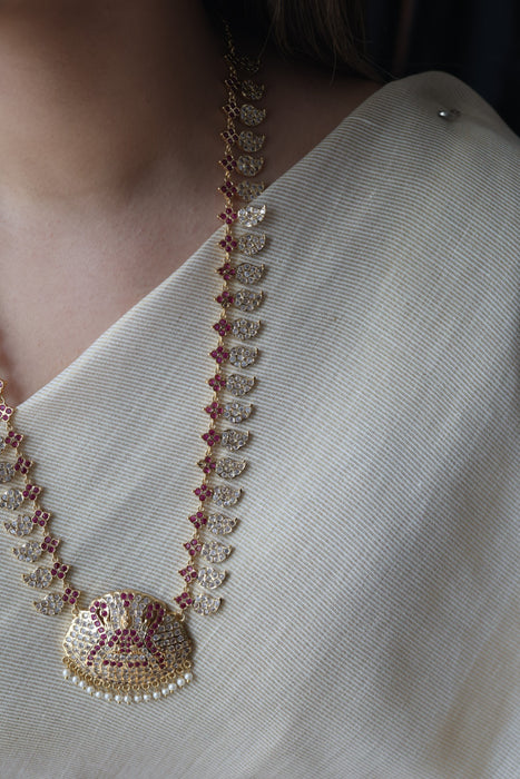 Heritage gold plated ruby white stone mango long necklace  HL7253