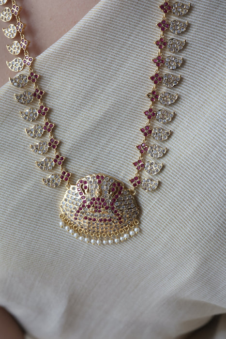 Heritage gold plated ruby white stone mango long necklace  HL7253