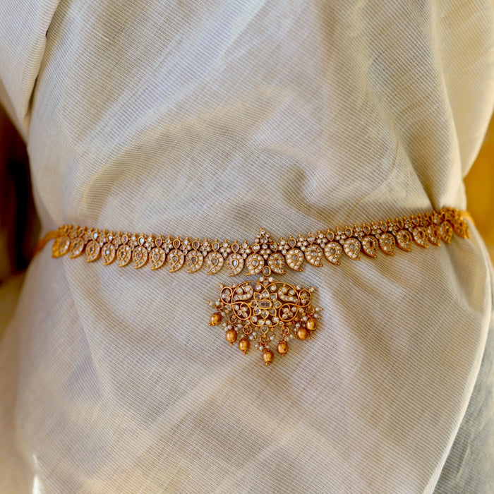 Antique gold white stone and pearl waistchain AW10532