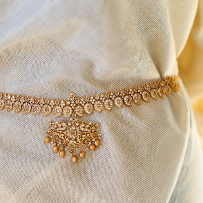 Antique gold white stone and pearl waistchain AW10532
