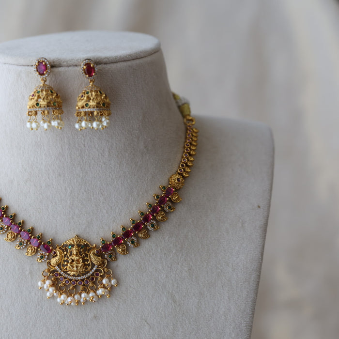 Antique ruby stone short necklace with earrings RUB1121111