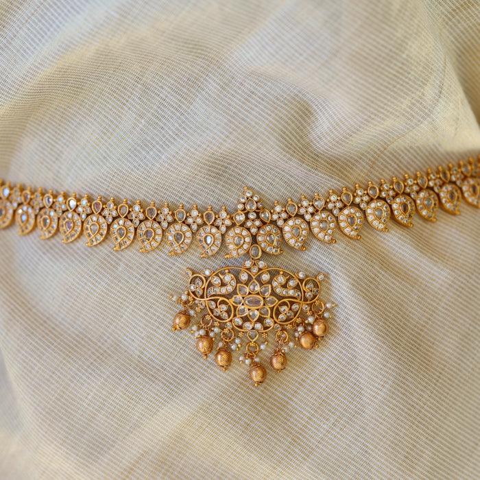 Antique gold white stone and pearl waistchain AW10532