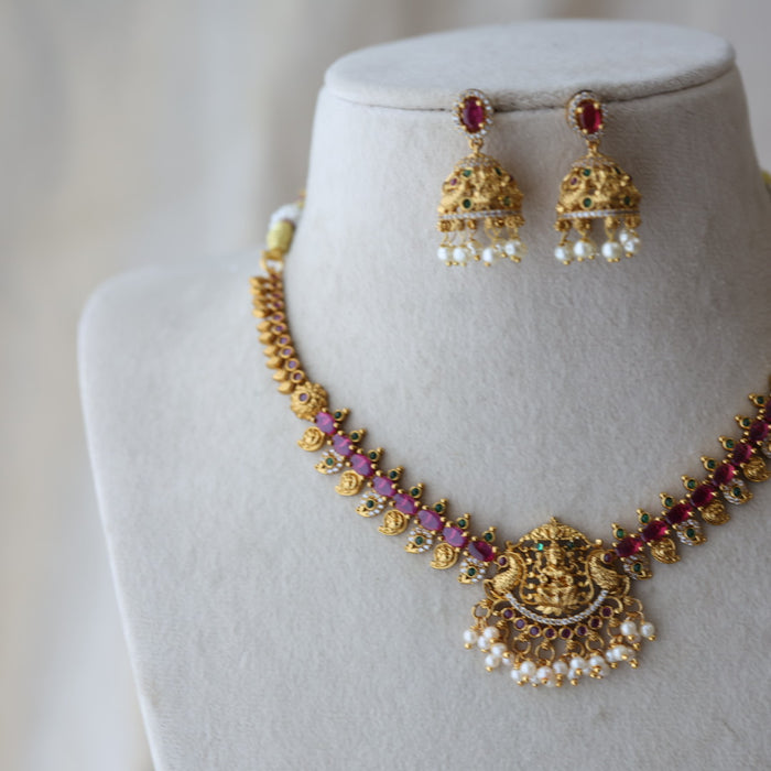 Antique ruby stone short necklace with earrings RUB1121111
