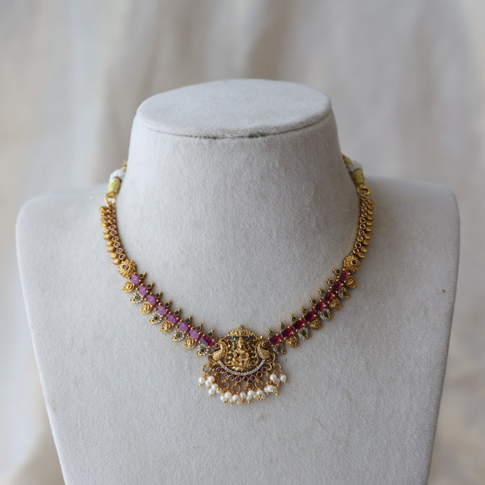 Antique ruby stone short necklace with earrings RUB1121111