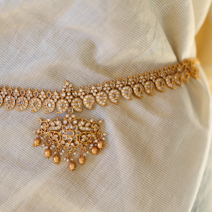 Antique gold white stone and pearl waistchain AW10532