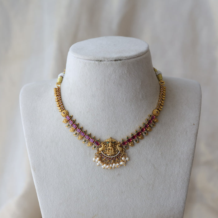 Antique ruby stone short necklace with earrings RUB1121111