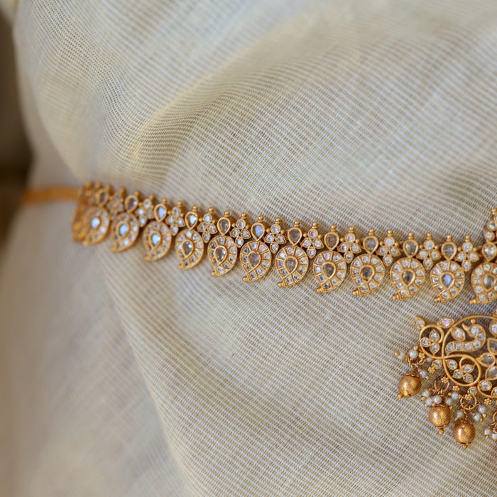 Antique gold white stone and pearl waistchain AW10532