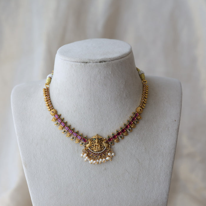 Antique ruby stone short necklace with earrings RUB1121111