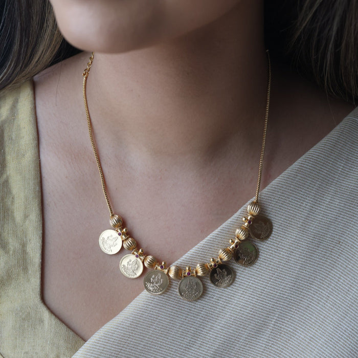 Heritage gold plated simple coin short necklace HS1233