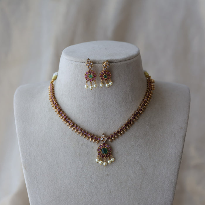 Antique ruby stone short necklace with earrings RUB11221