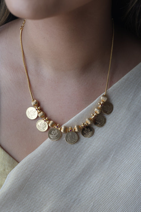Heritage gold plated simple coin short necklace HS1233