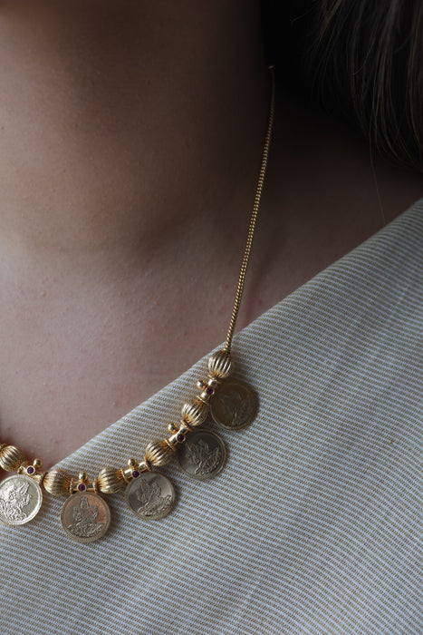 Heritage gold plated simple coin short necklace HS1233