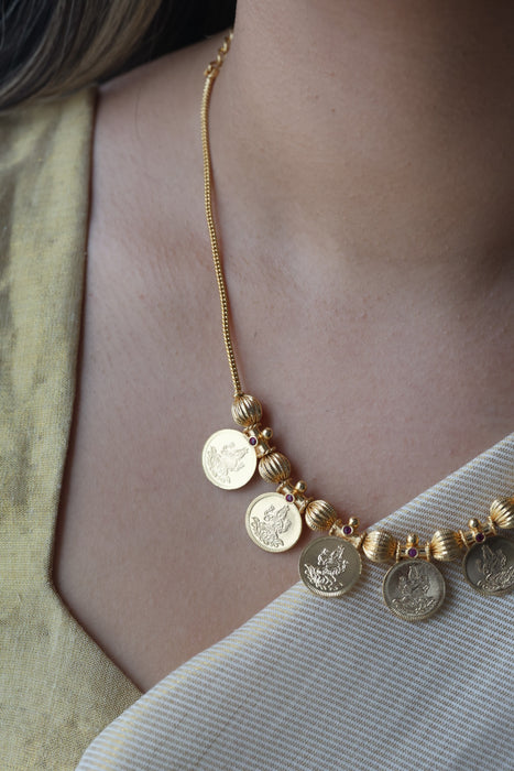 Heritage gold plated simple coin short necklace HS1233