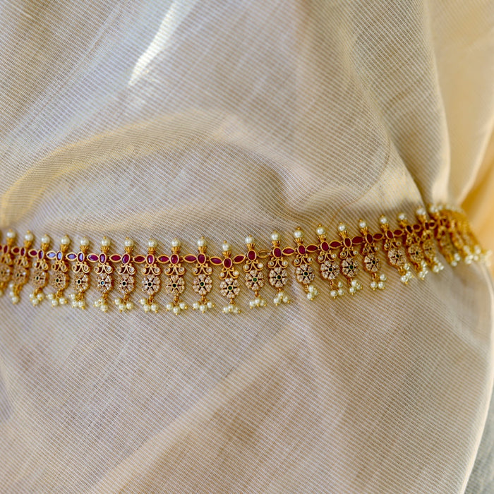 Antique gold and pearl floral design waistchain AW4568