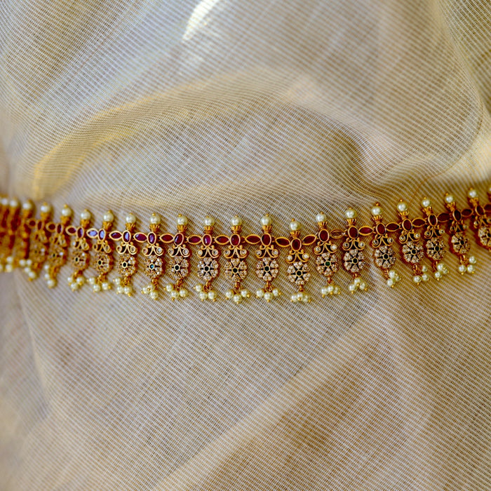 Antique gold and pearl floral design waistchain AW4568