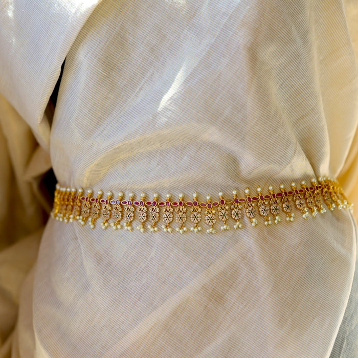 Antique gold and pearl floral design waistchain AW4568