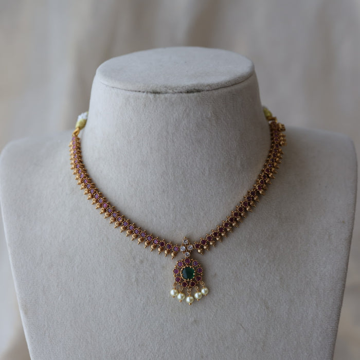 Antique ruby stone short necklace with earrings RUB11221