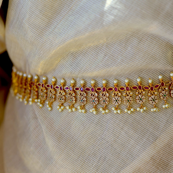 Antique gold and pearl floral design waistchain AW4568
