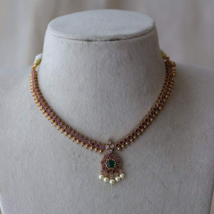 Antique ruby stone short necklace with earrings RUB11221
