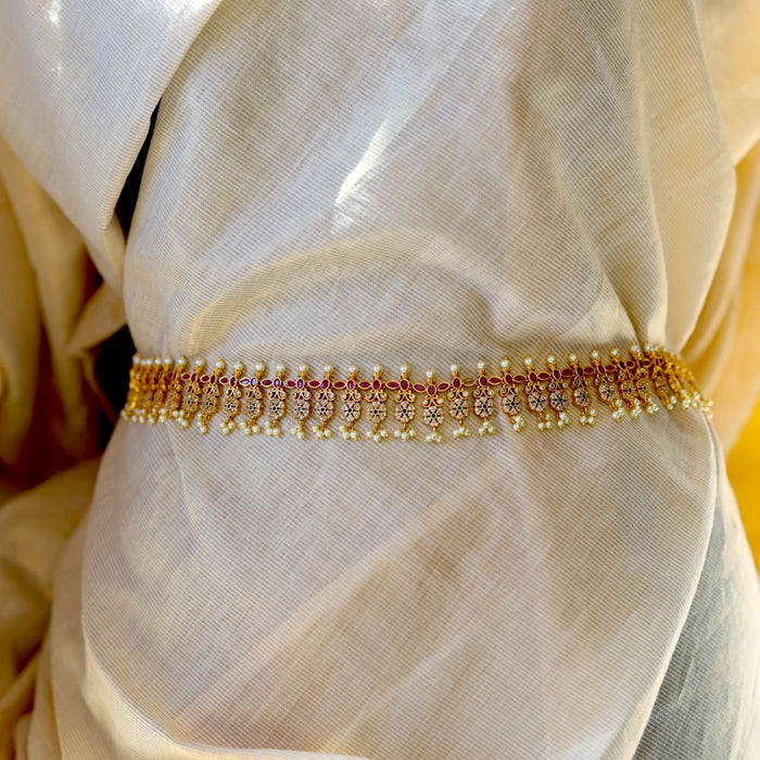 Antique gold and pearl floral design waistchain AW4568