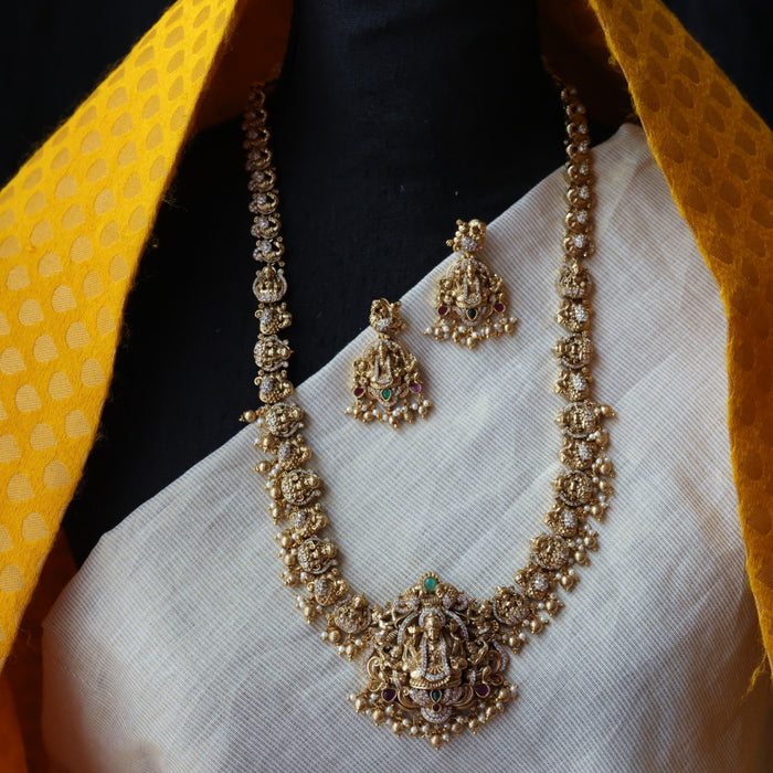 Antique white stone temple design long necklace and earrings LL02767