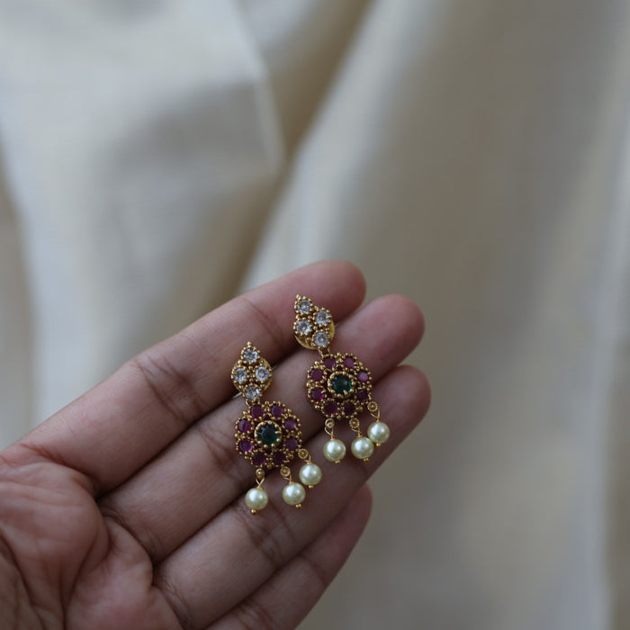 Antique ruby stone short necklace with earrings RUB11221