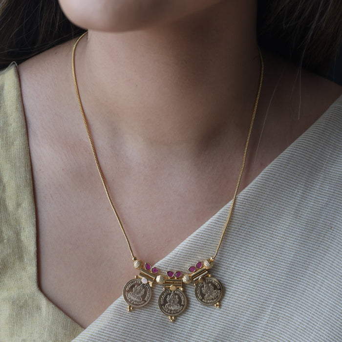 Heritage gold plated simple coin short necklace HS662