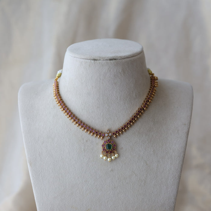 Antique ruby stone short necklace with earrings RUB11221