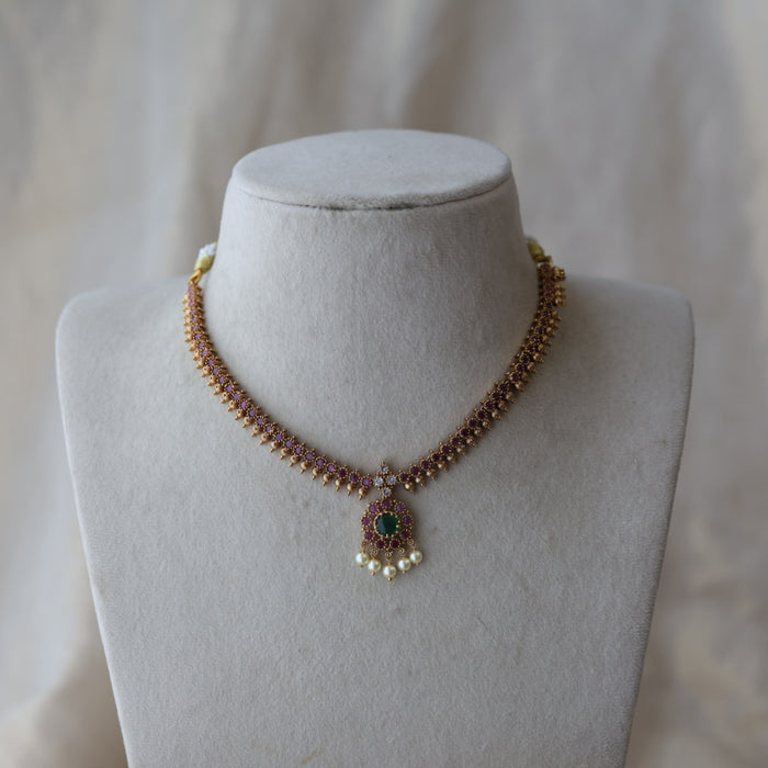 Antique ruby stone short necklace with earrings RUB11221