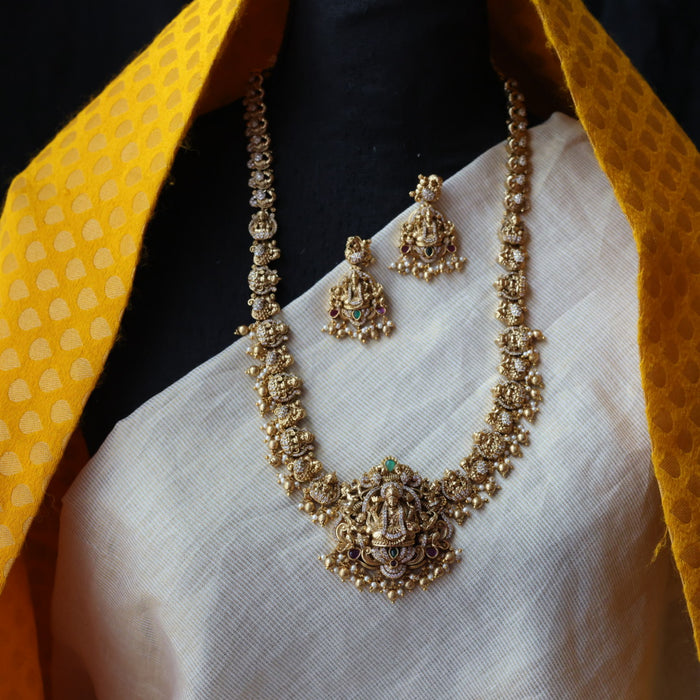 Antique white stone temple design long necklace and earrings LL02767