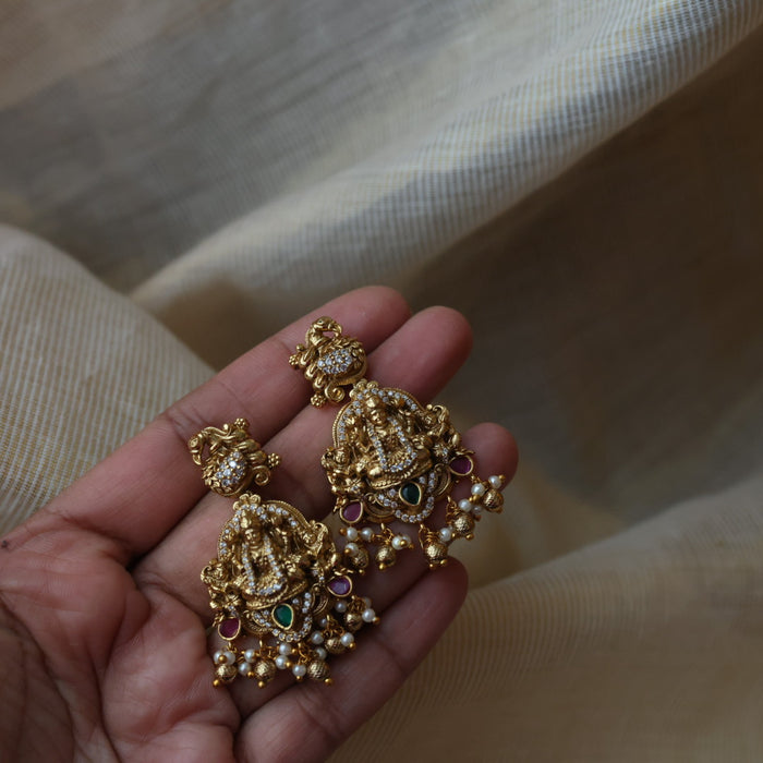 Antique white stone temple design long necklace and earrings LL02767