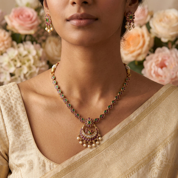 Antique pearl short necklace with earrings SS11332