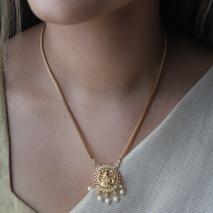 Heritage gold plated ruby white stone lakshmi short  necklace H873