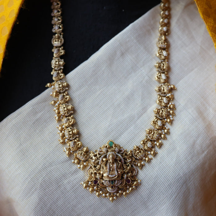 Antique white stone temple design long necklace and earrings LL02767