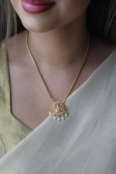 Heritage gold plated ruby white stone lakshmi short  necklace H873