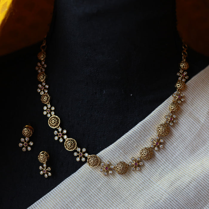 Antique ruby stone short necklace and earrings SS10825