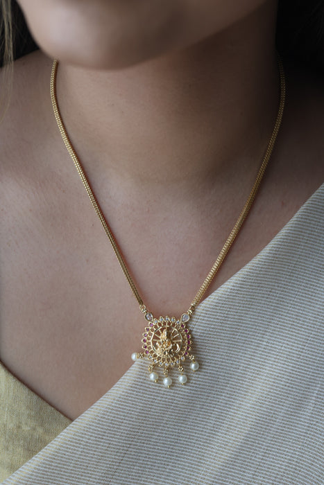 Heritage gold plated ruby white stone lakshmi short  necklace H873
