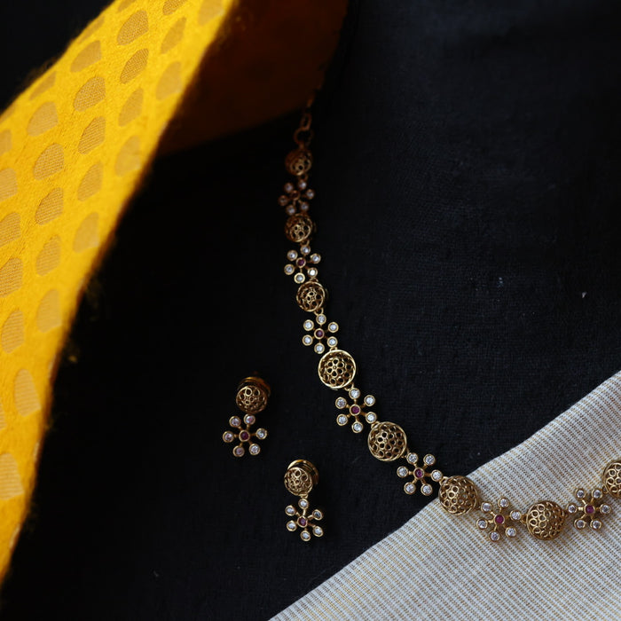 Antique ruby stone short necklace and earrings SS10825