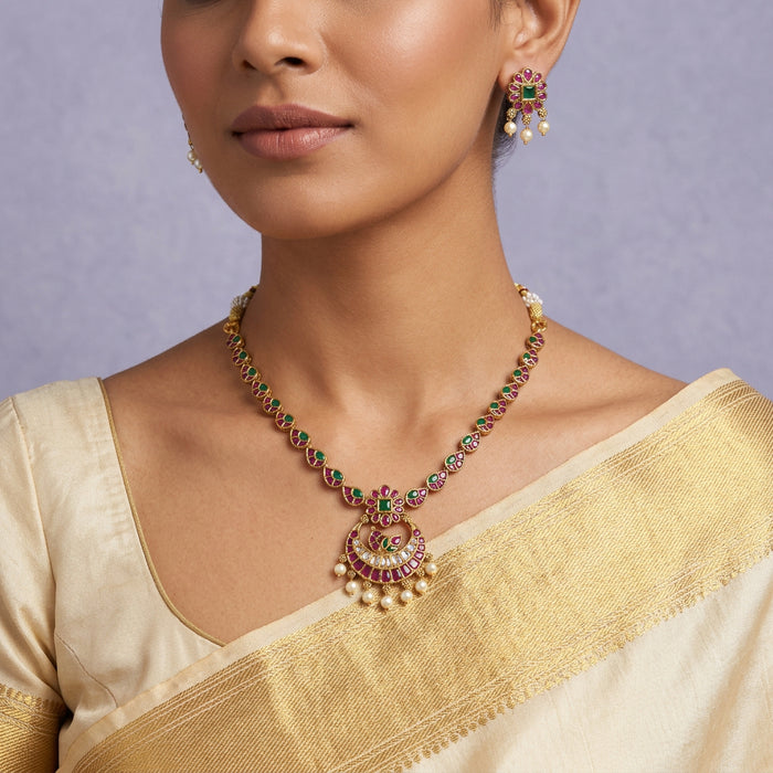 Antique pearl short necklace with earrings SS11332
