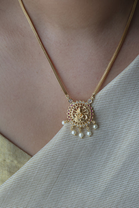 Heritage gold plated ruby white stone lakshmi short  necklace H873