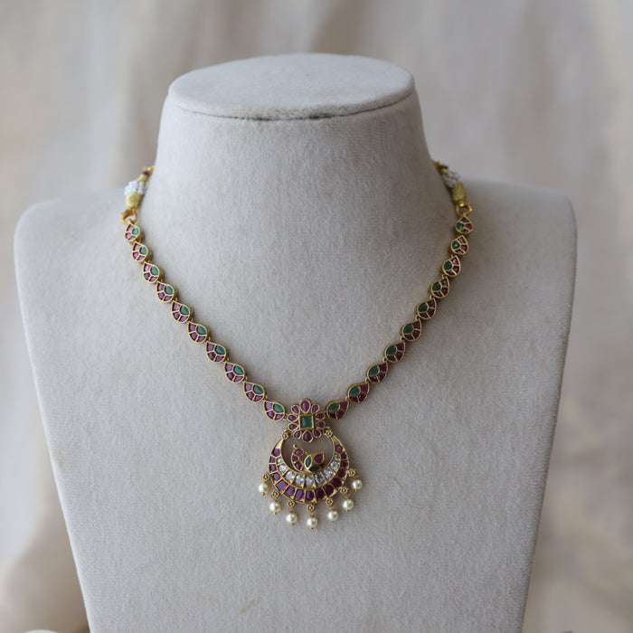 Antique pearl short necklace with earrings SS11332