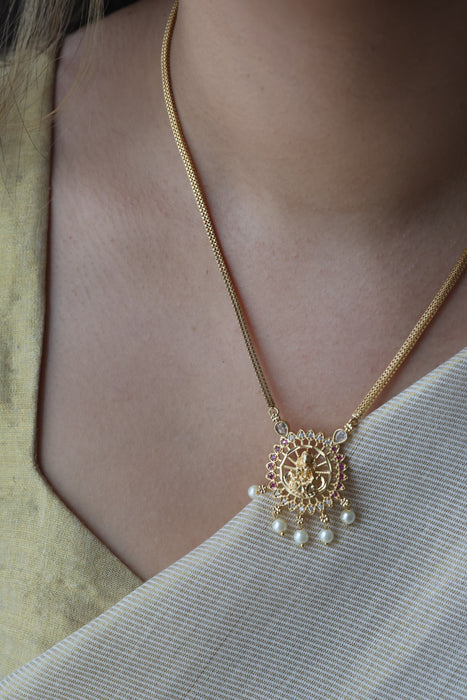 Heritage gold plated ruby white stone lakshmi short  necklace H873