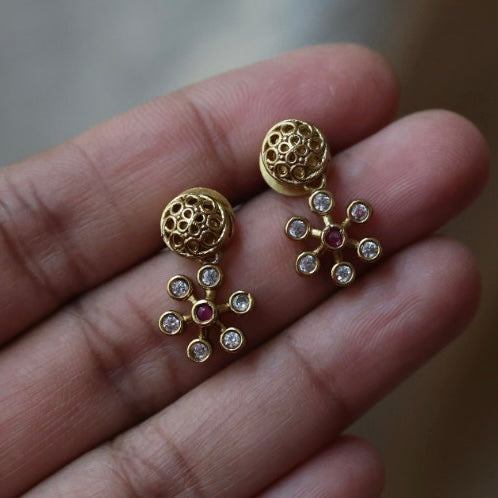 Antique ruby stone short necklace and earrings SS10825