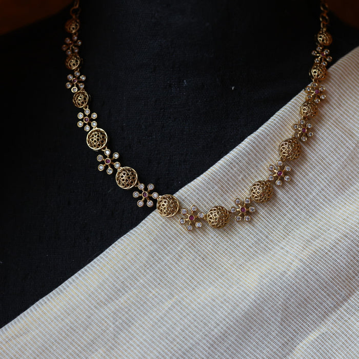 Antique ruby stone short necklace and earrings SS10825