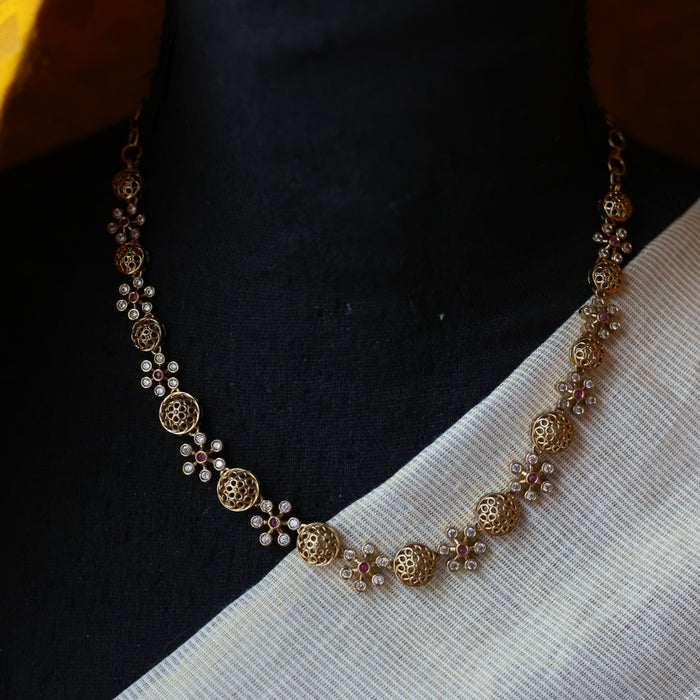 Antique ruby stone short necklace and earrings SS10825