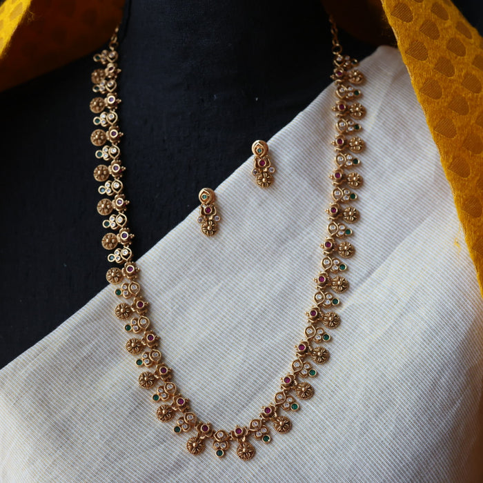 Antique ruby stone long necklace and earrings LL03779