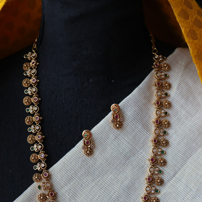 Antique ruby stone long necklace and earrings LL03779