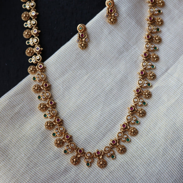 Antique ruby stone long necklace and earrings LL03779